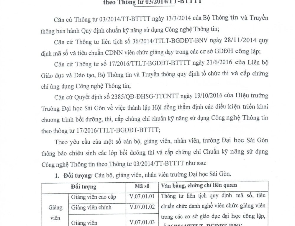 Thông báo về việc tổ chức ôn tập, thi và cấp chứng chỉ Chuẩn kỹ năng sử dụng Công nghệ Thông tin (07/2019)