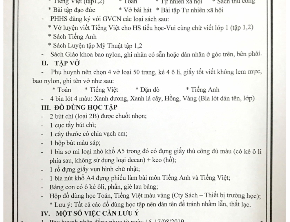 Thông báo đầu năm học 2019 – 2020 của Trường Tiểu học Thực hành Đại học Sài Gòn